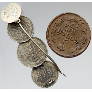 Konvoluty. Konvolut 2 kop. 1823 + brož z drobných stříbrných mincí Mikuláše II.