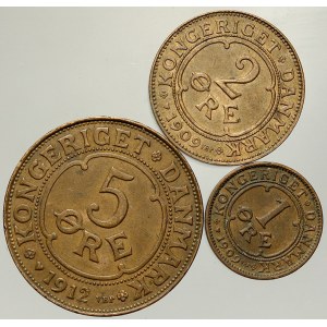 Dánsko. 3 kusy měděných mincí