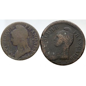 Francie. I. republika. 1 décime án 5A (1796), 5 centesimed 8W Lille (1799)