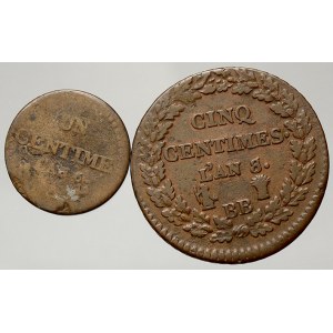 Francie. 5 centesime án 8 BB (1799), 1 centesime án 6 (1797)