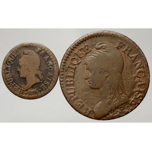 Francie. 5 centesime án 8 BB (1799), 1 centesime án 6 (1797)