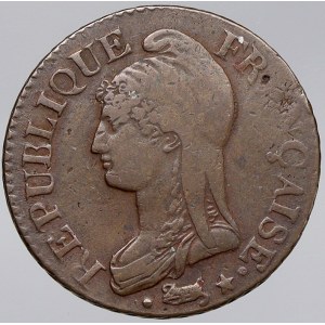Francie. Napoleon I. (1799-1804). Cinq (5) centimes AN 8 BB. Gad.-126a. patina, část. nedor.