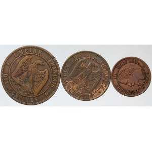 Francie. 10 centime 1854 A, 5 centesimes 1863 A, 2 centesimes 1862 K