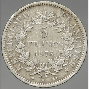 Francie. III. Republika (1871-1940). 5 Fr. 1873. KM-820.1. hrany
