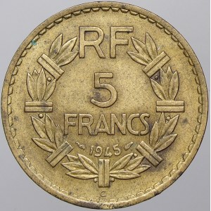 Francie. Provizorní vláda (1944-47). 5 frank 1945 C. Gad.-761a, KM-888a.3. dr. skvr.