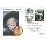 Gibraltar. 1 crown 1999 královna matka, baleno v „mincovním dopise“ s 4 známkami, číslováno (č. 2913). KM-837