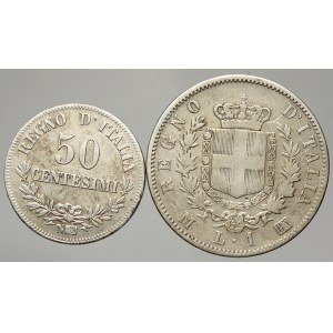 Itálie. 1 lira 1867 M; 50 cent. 1863 N. KM-5a1, 14.2