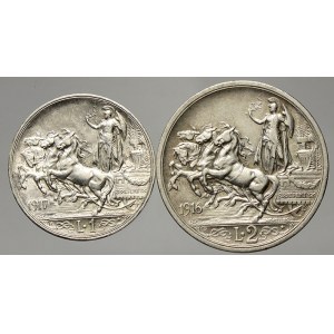 Itálie. 2 lira 1916, 1 lira 1917. KM-55, 57