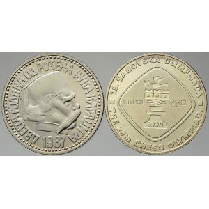 Jugoslávie. 100 dinar 1987 Karadžič, 5 dinar 1990 šachová olympiáda. KM-127, 145