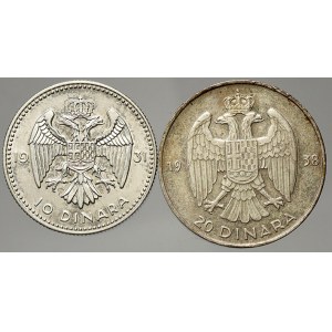 Jugoslávie. Konvolut Ag mincí 10 dinar 1931 a 20 dinar 1938