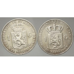 Nizozemí. 1 gulden 1892, 1901. KM-117, 122