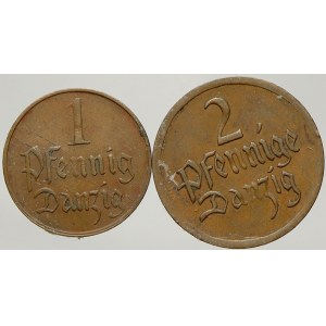 Polsko – Gdaňsk. 2 pfennig 1926, 1 pfennig 1923
