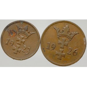 Polsko – Gdaňsk. 2 pfennig 1926, 1 pfennig 1923