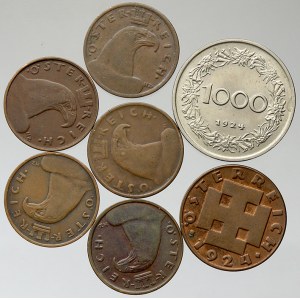 Rakousko, republika. 100 Koruna 1923 (2x), 1924 (3x), 200 Koruna 1924, 1000 Koruna 1924