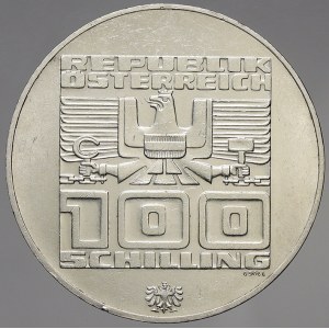 Rakousko, republika. 100 schilling Ag 1976 Olympiáda lyžař, na reverzu orlice