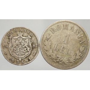 Rumunsko. Karel I. (1866-81-1914). 1 leu 1874, 50 bani 1881. KM-10, 13