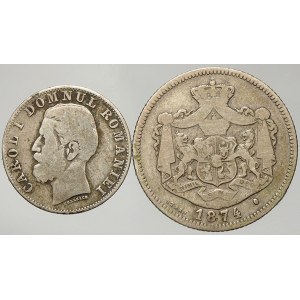 Rumunsko. Karel I. (1866-81-1914). 1 leu 1874, 50 bani 1881. KM-10, 13