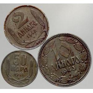 Srbsko. 10 dinár 1943; 2 dinár 1942; 50 para 1942, válečné vydání