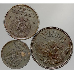 Srbsko. 10 dinár 1943; 2 dinár 1942; 50 para 1942, válečné vydání