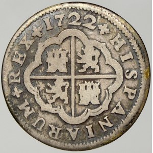 Španělsko. Filip V. (1700-24-46). 2 real 1722 Sevilla. KM-307
