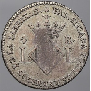 Španělsko – Valencie. Ferdinand VII. (1808-33). 4 reales de vellon 1823 LL (2 reales). KM-85 (L106). zcela n. hr.