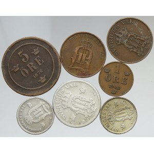 Švédsko. Oskar II. (1872-1907). Konvolut 7 drobných mincí.