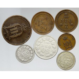 Švédsko. Oskar II. (1872-1907). Konvolut 7 drobných mincí.