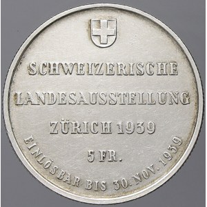 Švýcarsko. 5 frank 1939 B expozice v Curychu. KM-43