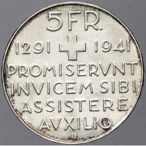 Švýcarsko. 5 frank 1941 B konfederace. KM-44