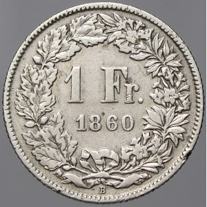 Švýcarsko. 1 frank 1860. KM-9a