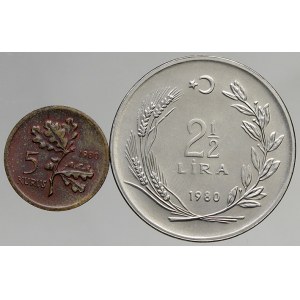 Turecko. 2 ½ lira 1980, 5 kurush 1980, obě FAO. KM-938, 934