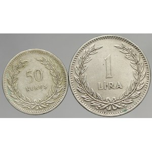 Turecko. 1 lira 1948, 50 kurush 1947. KM-883, 882