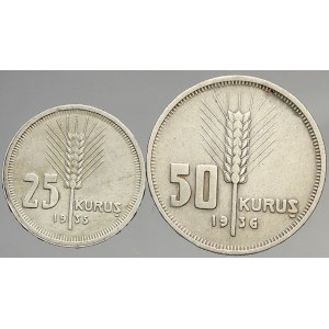 Turecko. 50 kurush 1936, 25 kurush 1935. KM-865, 864