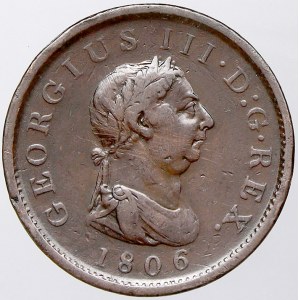 Velká Británie. 1 penny 1806. KM-663. lak.