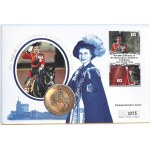 Velká Británie. Alžběta II. (1952-2022). 25 n. pence 1977, baleno v „mincovním dopise“ s 2 známkami 1996