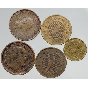 Konvoluty. Dánsko – konvolut 5 měděných mincí z 19. století