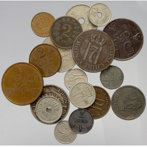 Konvoluty. Norsko – konvolut mincí převážně 1. polovina 20. století, včetně 5 öre 1917 Fe.