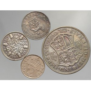 Konvoluty. Velká Británie - konvolut mincí 1/2 crown 1933, 6 pence 1916, 1935, 3 pence 1919