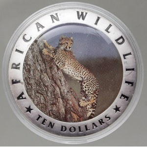 Libérie. 10 dollar 2002 série „African Wildlife“ - gepard, kolorováno, plexi pouzdro. KM-699
