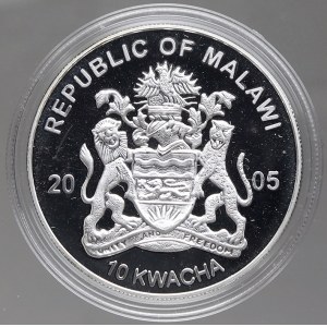 Malawi. 10 kwacha 2005 kanec, plexi pouzdro. KM-81