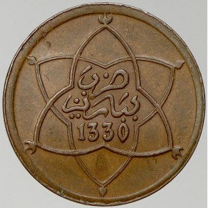 Maroko. 1 mazuna AH 1330, minc. Paříž. Y-26 nep. prohnutá