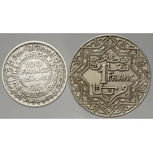 Maroko. 100 frank 1953; 1 frank 1924 Poissy. Y-52, 32