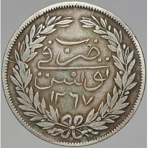 Tunisko. Abdul Mejid (1839-61). 5 piastr AH 1267/1851. KM-108