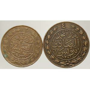 Tunisko. 4 + 2 kharub AH 1281 (1865). KM-158, 156
