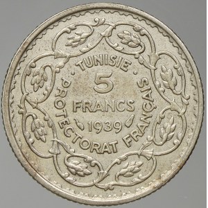 Tunisko. 5 frank AH 1358/1939. KM-264