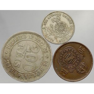 Brazílie. Konvolut mincí Brazílie. 10, 100 a 200 reis z let 1868-1900