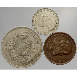 Brazílie. Konvolut mincí Brazílie. 10, 100 a 200 reis z let 1868-1900