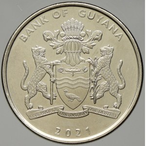 Guyana. 100 dollar 2021 výročí nezávislosti. Barevný smalt