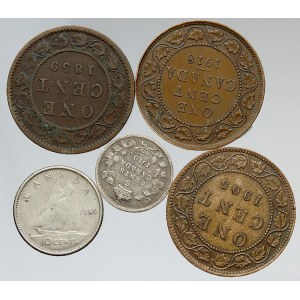 Kanada. Konvolut 5 mincí 1859-1960