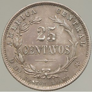 Kostarika. 25 centavos 1889 HEATON, starý podložní štítek. KM-130